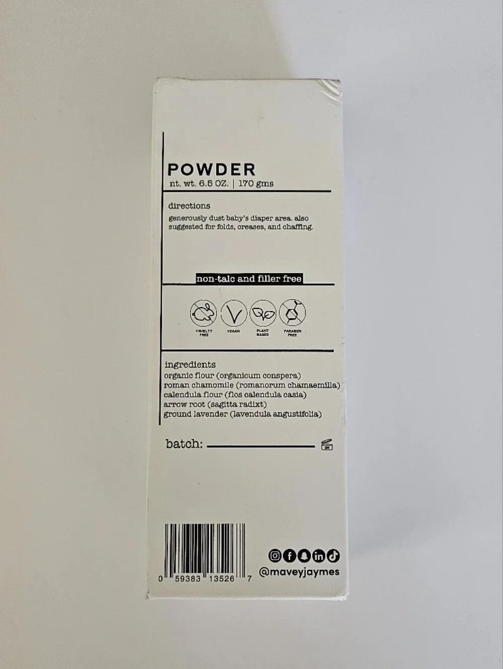 Mavey James organic talc free baby adult powder personal care vegan new nib
